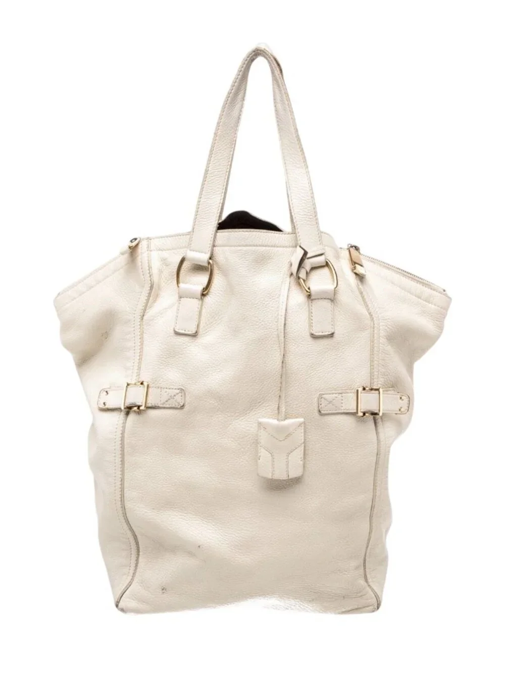 YSL Saint Laurent Vintage White Leather Tote Bag